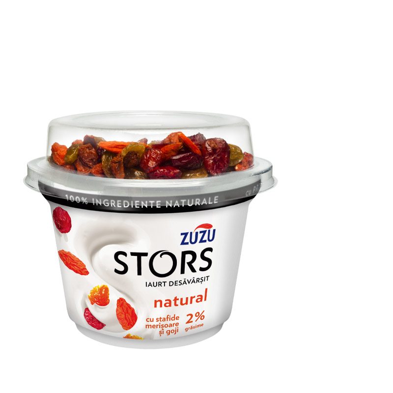 Zuzu Stors iaurt natural cu mix de stafide, merișoare şi goji