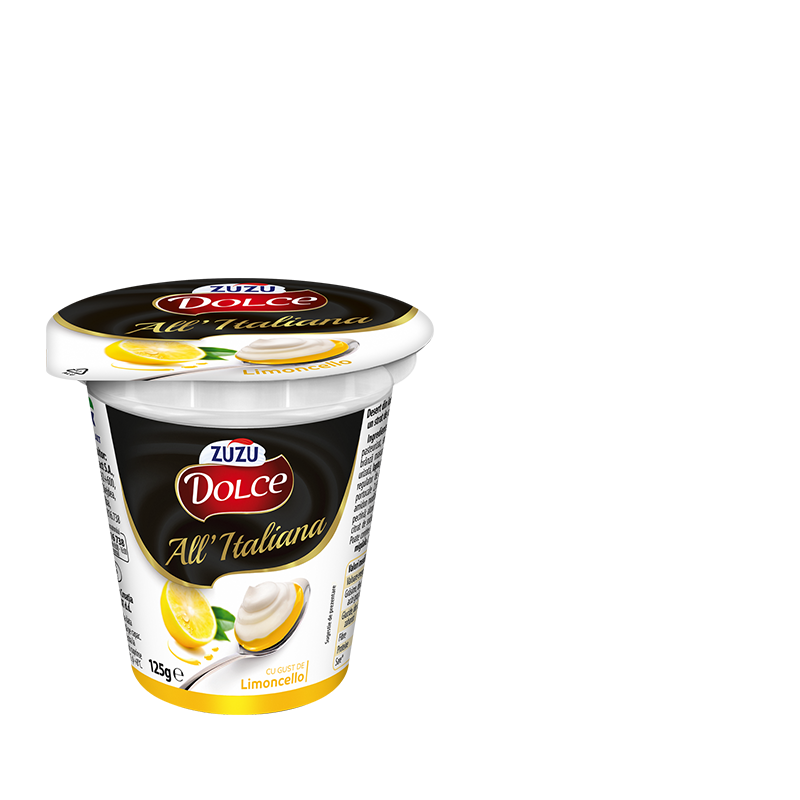 Zuzu Dolce All’Italiana Limoncello milk dessert based on yoghurt and Mascarpone cheese – with bottom layer Limoncello flavoured creme