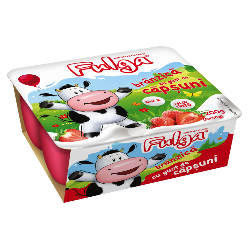 Fulga fresh cow’s cheese with strawberry flavor, with calcium and vitamin D