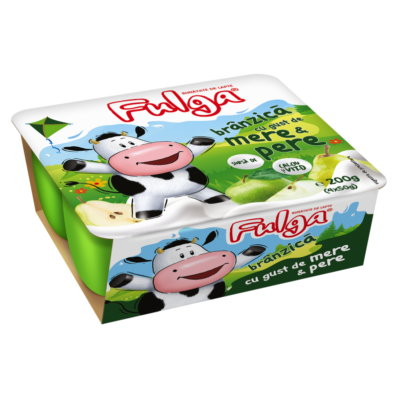 Fulga fresh cow’s cheese with apple and pear flavor, with calcium and vitamin